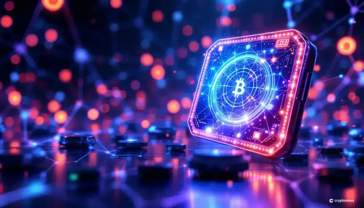 未来的な仮想通貨ウォレットと活発なデジタルネットワークのイメージ