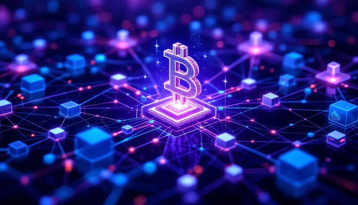 Solaxyのブロックチェーン技術を表現した未来的なデジタルネットワーク