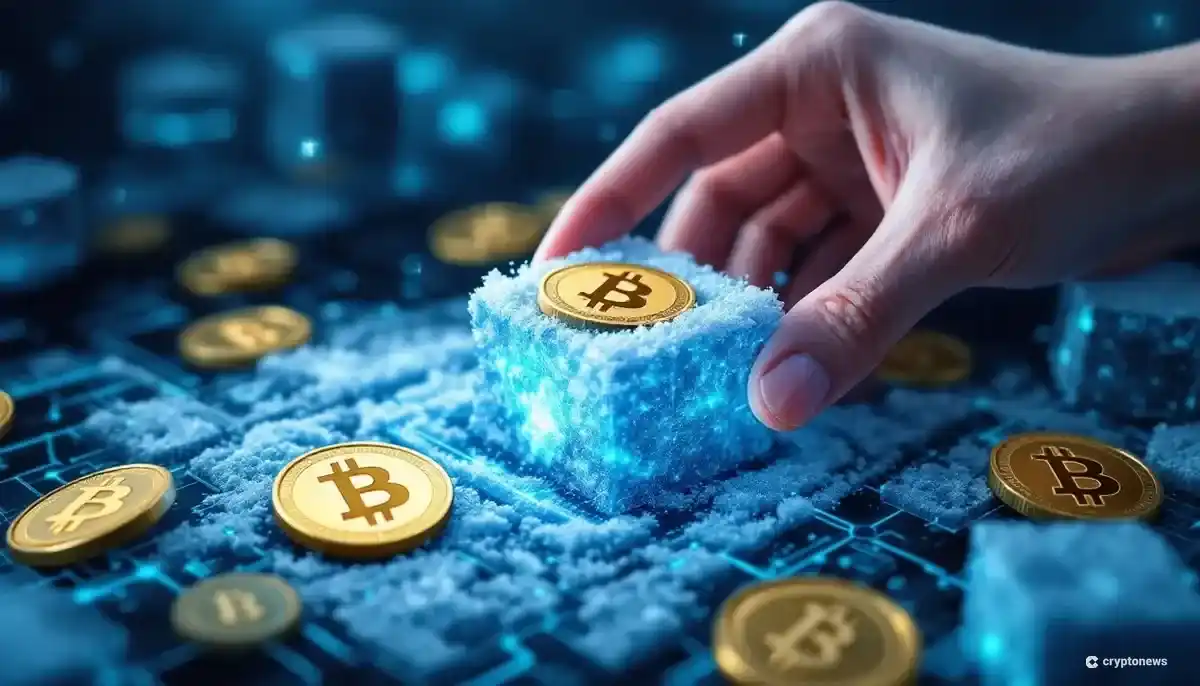 ブロックチェーンネットワーク上で凍結された仮想通貨トークンの回復を表すイメージ