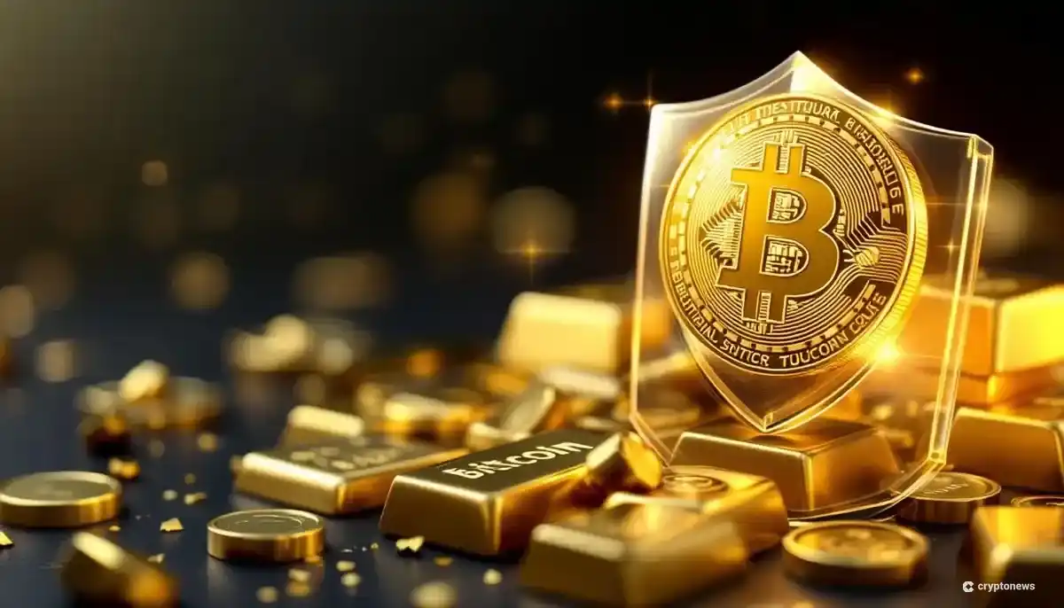 金の延べ棒に守られるビットコインのシンボル