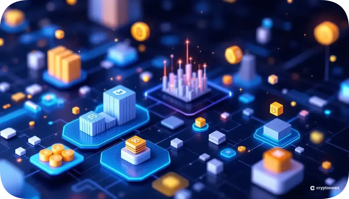 複数のブロックチェーンネットワークが接続されたデジタルマーケットプレイスの未来的なインターフェース