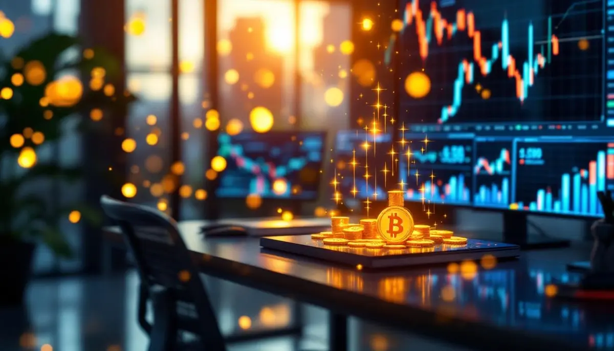 ビットコイン投資を表現する近代的なオフィス環境