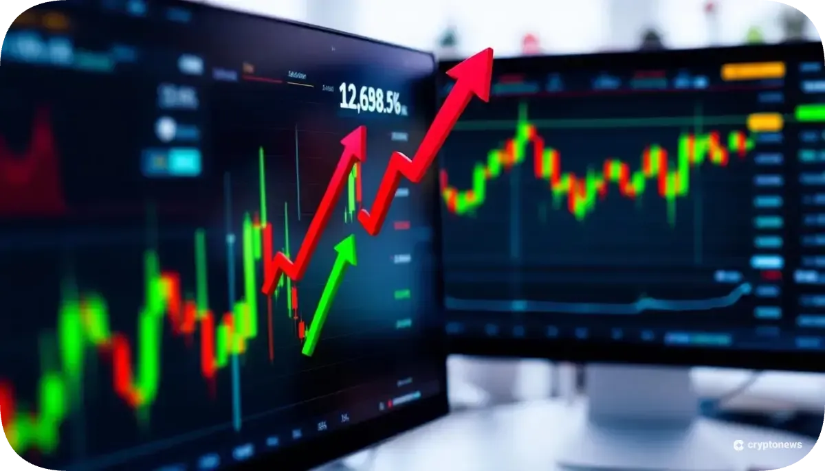 ビットコインとイーサリアムの価格チャートを表示するデジタルトレーディング画面