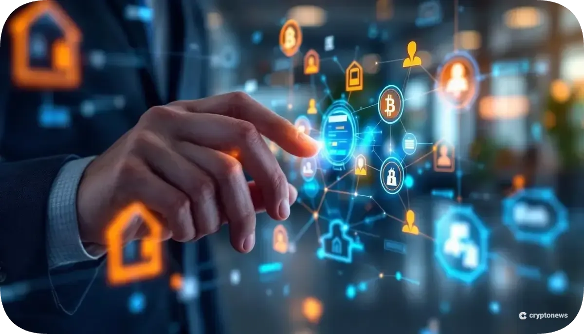 デジタル決済とブロックチェーンネットワークを表現した未来的なインターフェース