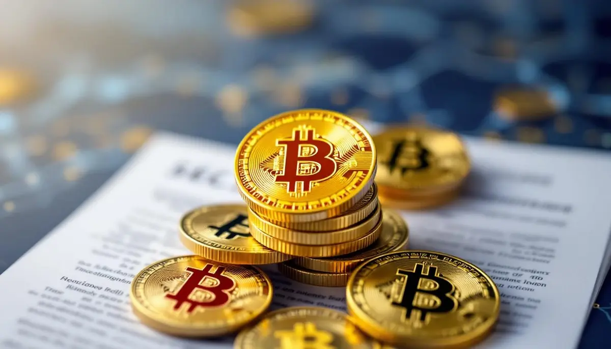 SECの規制文書と仮想通貨トークンを表現したイメージ