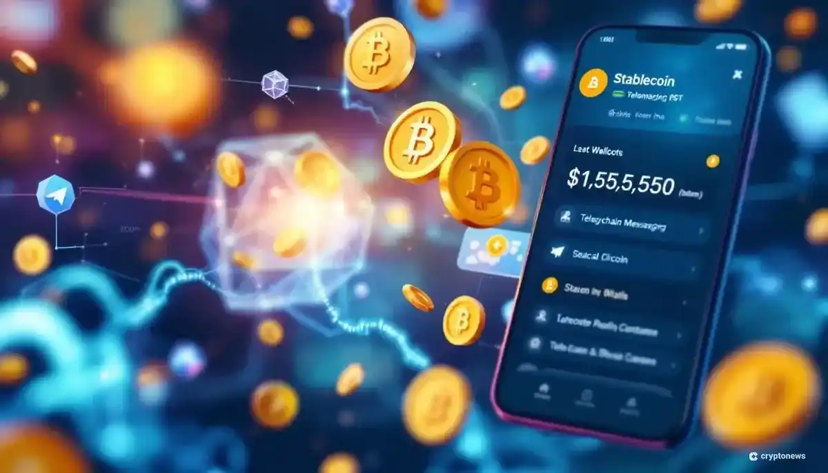 ステーブルコインとブロックチェーン統合を示すデジタルウォレット画面