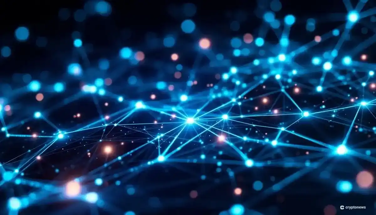 イーサリアムネットワークの拡張を表現する未来的な青いデータストリーム