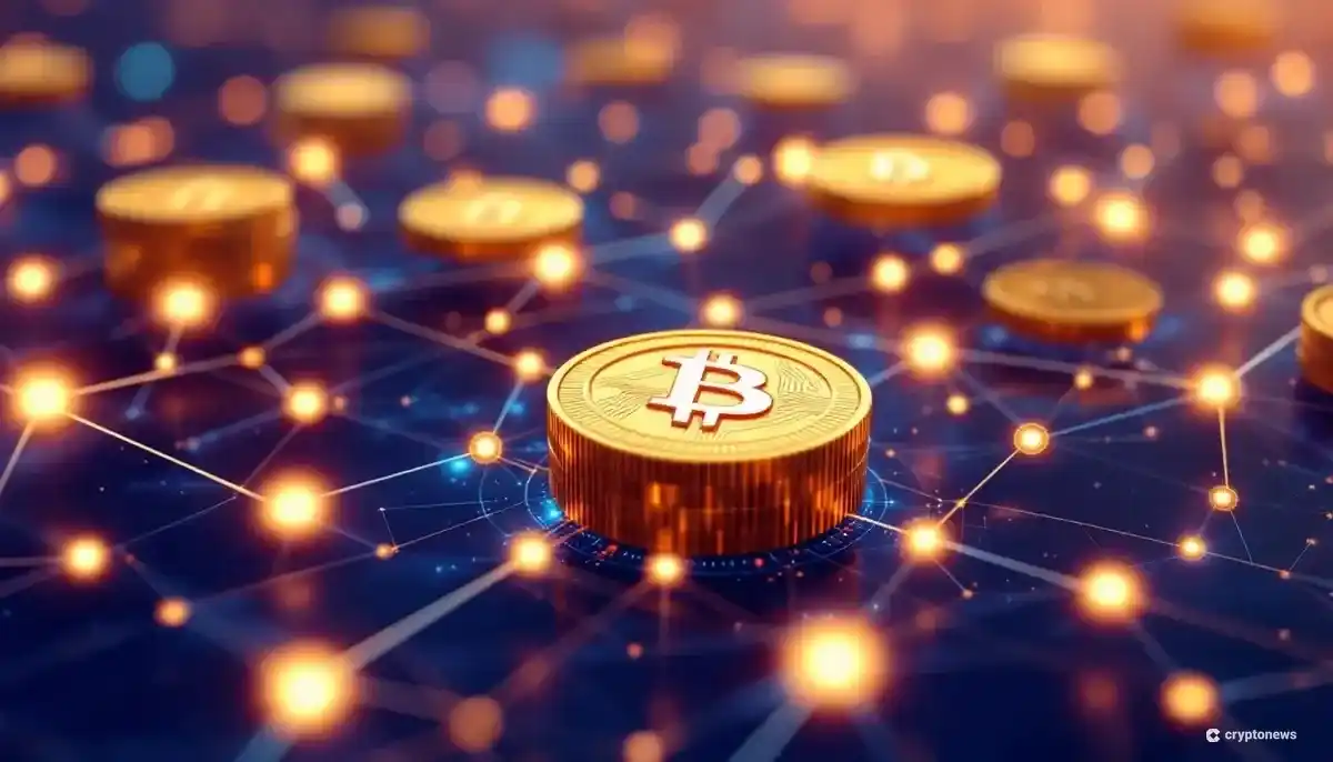 デジタル金トークンとブロックチェーンネットワークを表現したイメージ