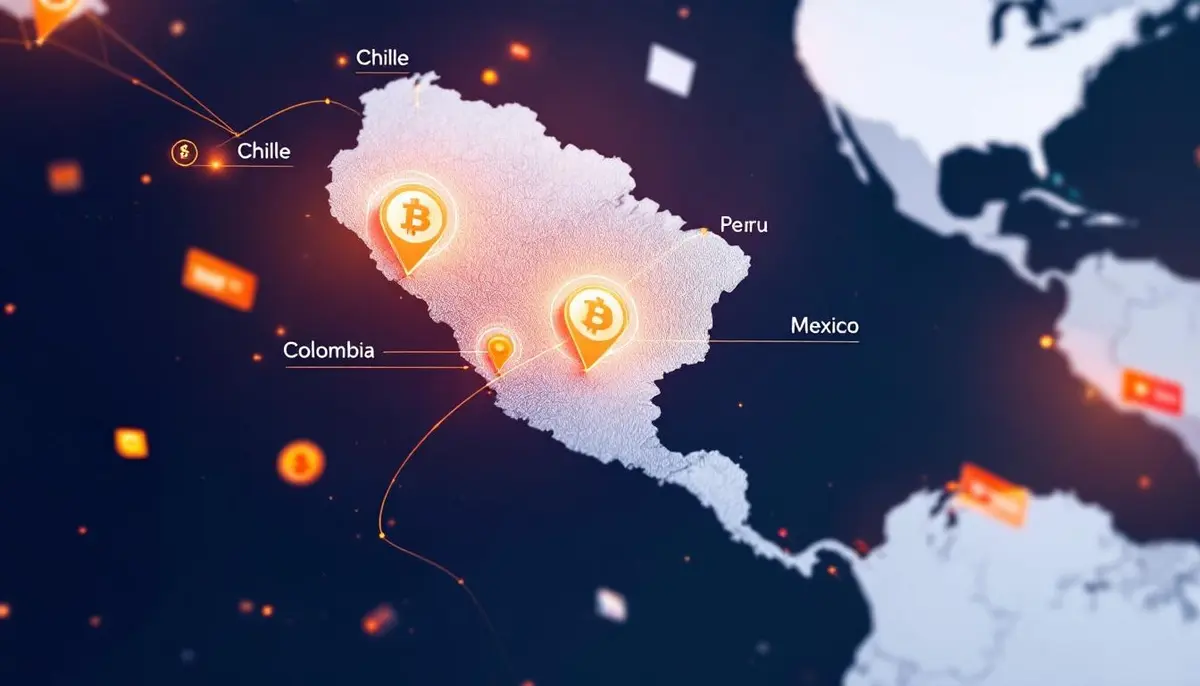 南米諸国を結ぶデジタル決済ネットワークを表示する仮想通貨取引所のインターフェース