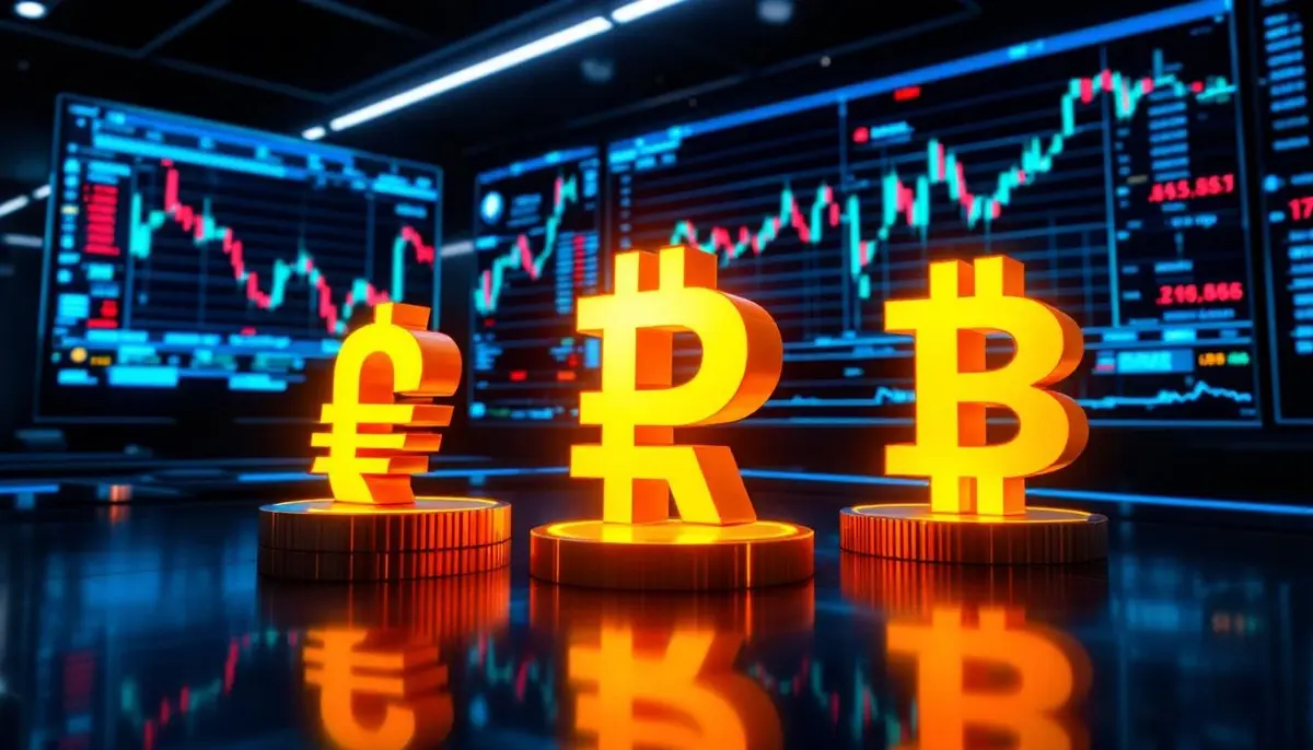 ビットコイン先物取引を表示するデジタル画面のある近代的な取引所