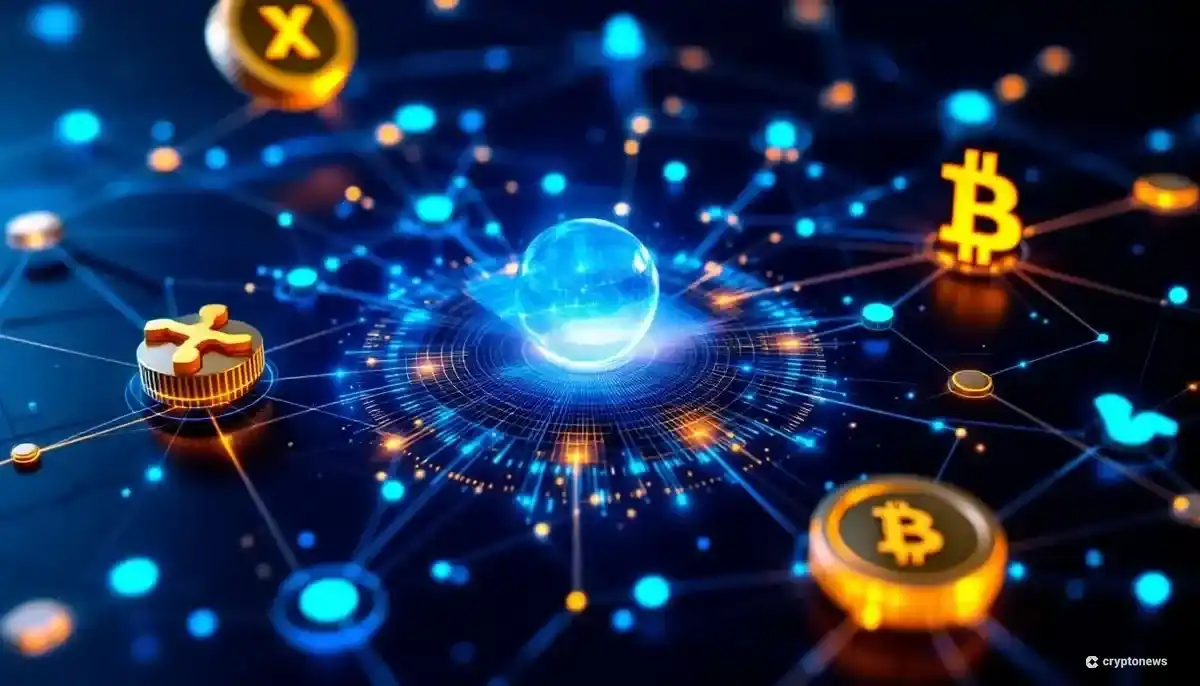 コインベースのロゴとXRP、ドージコインのシンボルが表示されたBaseネットワークの視覚化