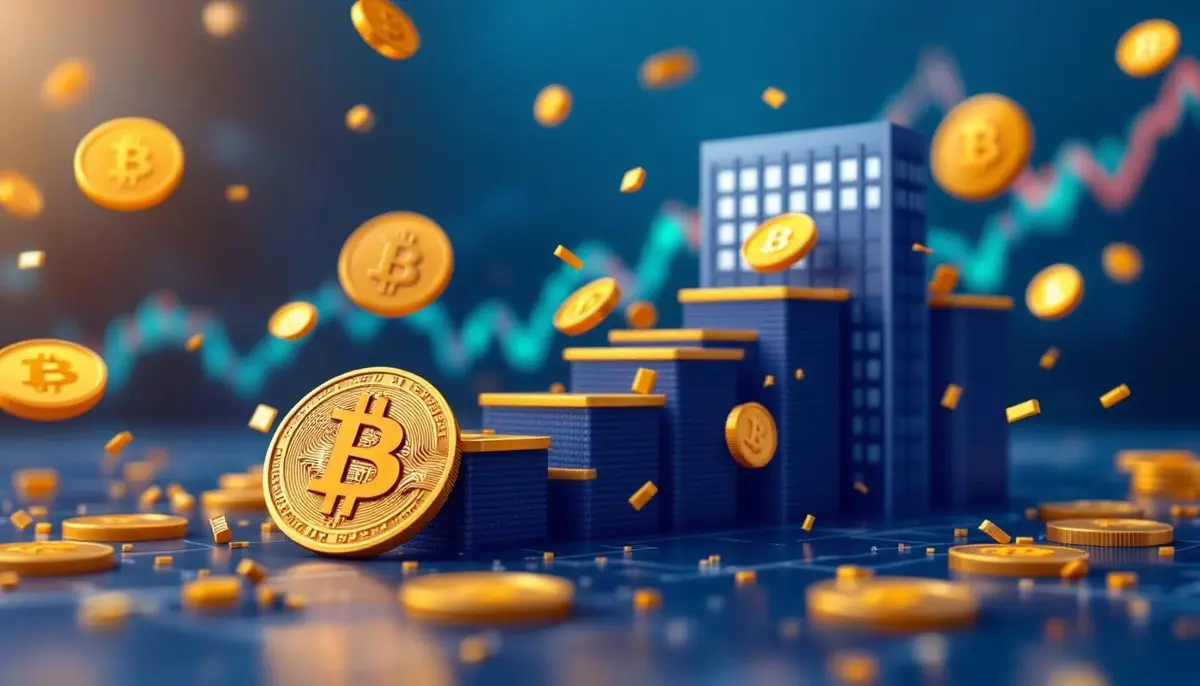 企業によるビットコイン投資戦略を表現する3Dレンダリング画像