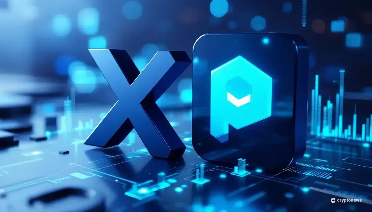 X(旧ツイッター)とポリマーケットのロゴが並び、データで繋がっている未来的なイメージ画像