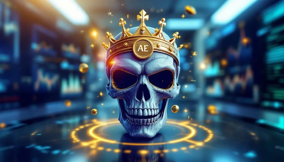 ApeCoin DAOの解散と新組織ApeCoの設立を象徴する、猿の頭蓋骨とApeCoinのロゴ