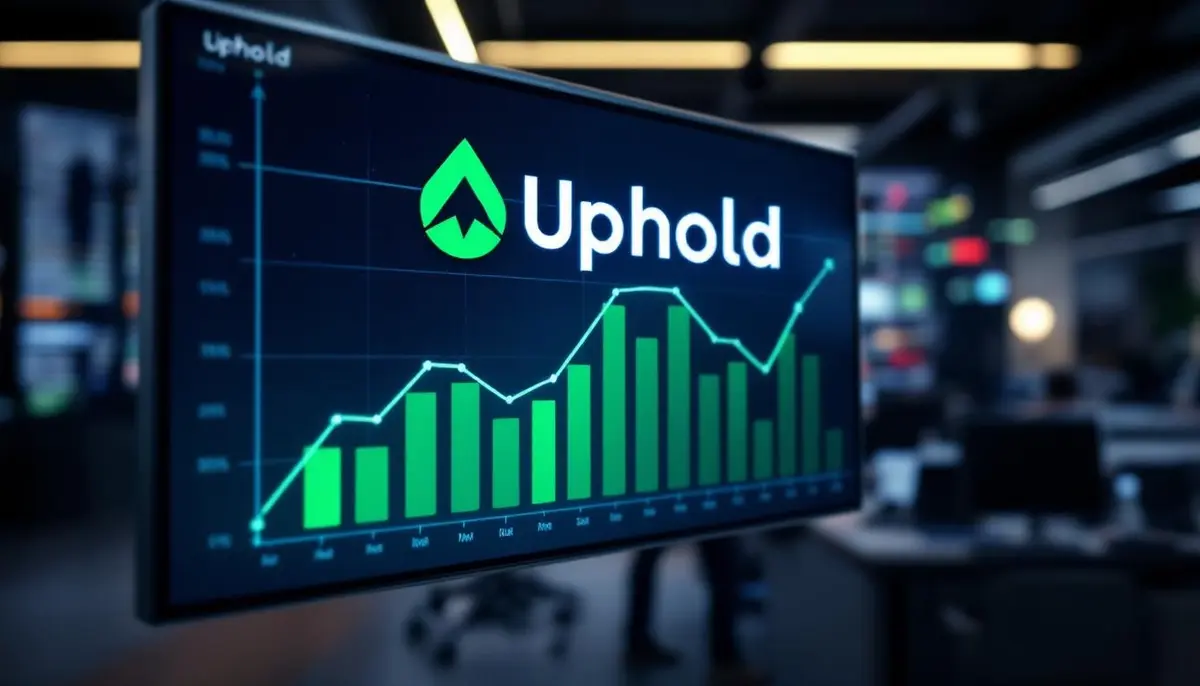 仮想通貨プラットフォームUpholdのロゴと上昇する株価チャート