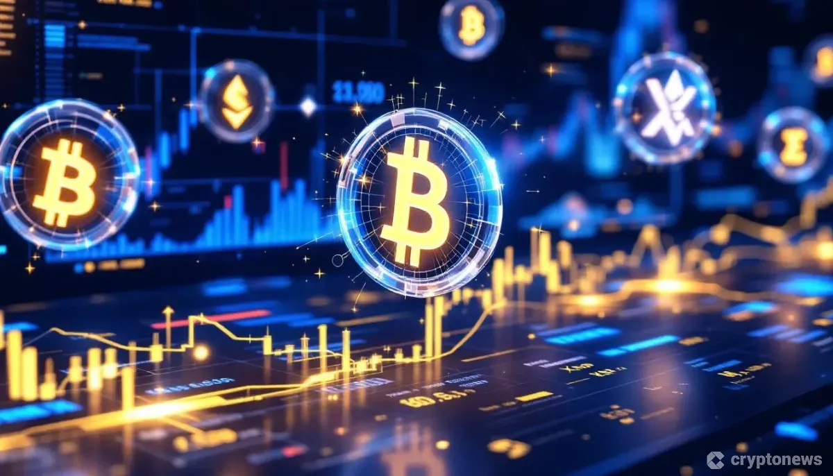 gumiとSBIホールディングスのロゴが並び、暗号資産のシンボルが浮かぶ未来的な金融イメージ
