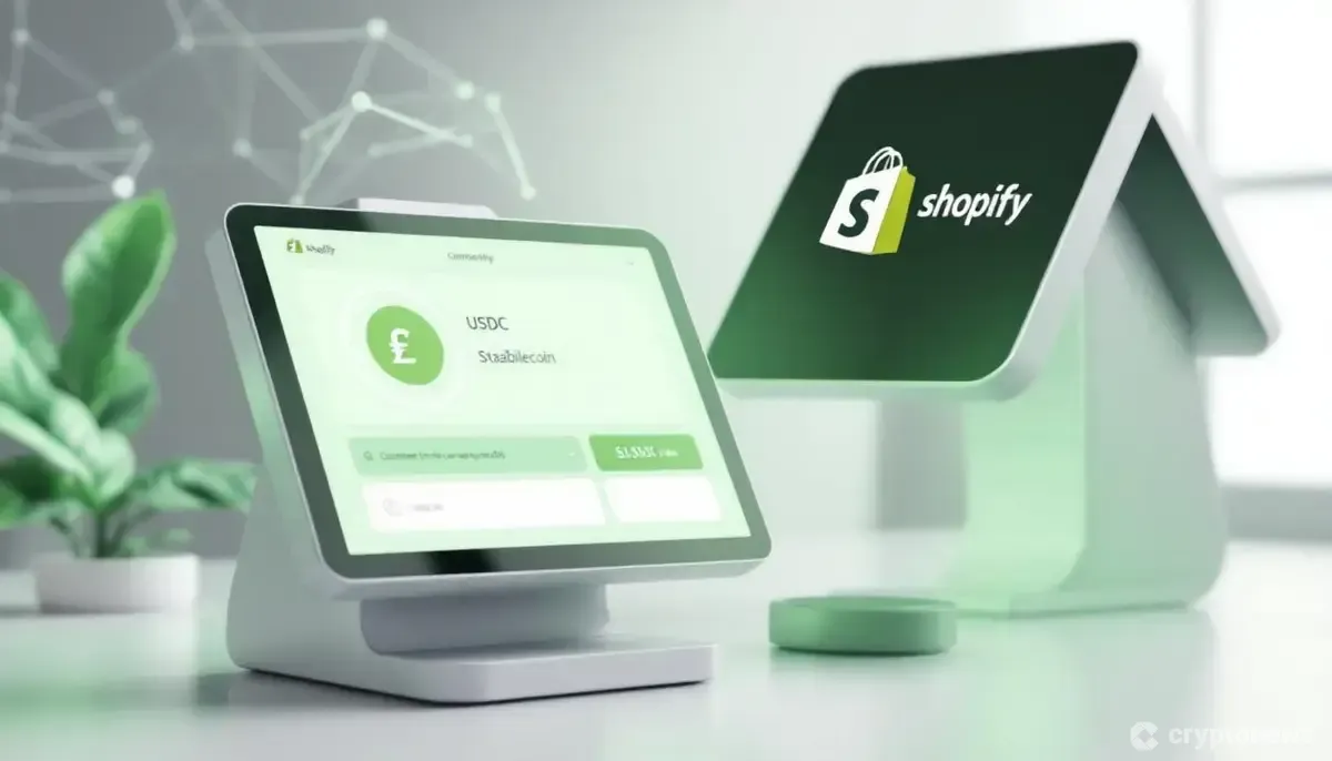 Shopifyの決済端末でステーブルコインUSDCを使った仮想通貨決済が行われている様子。