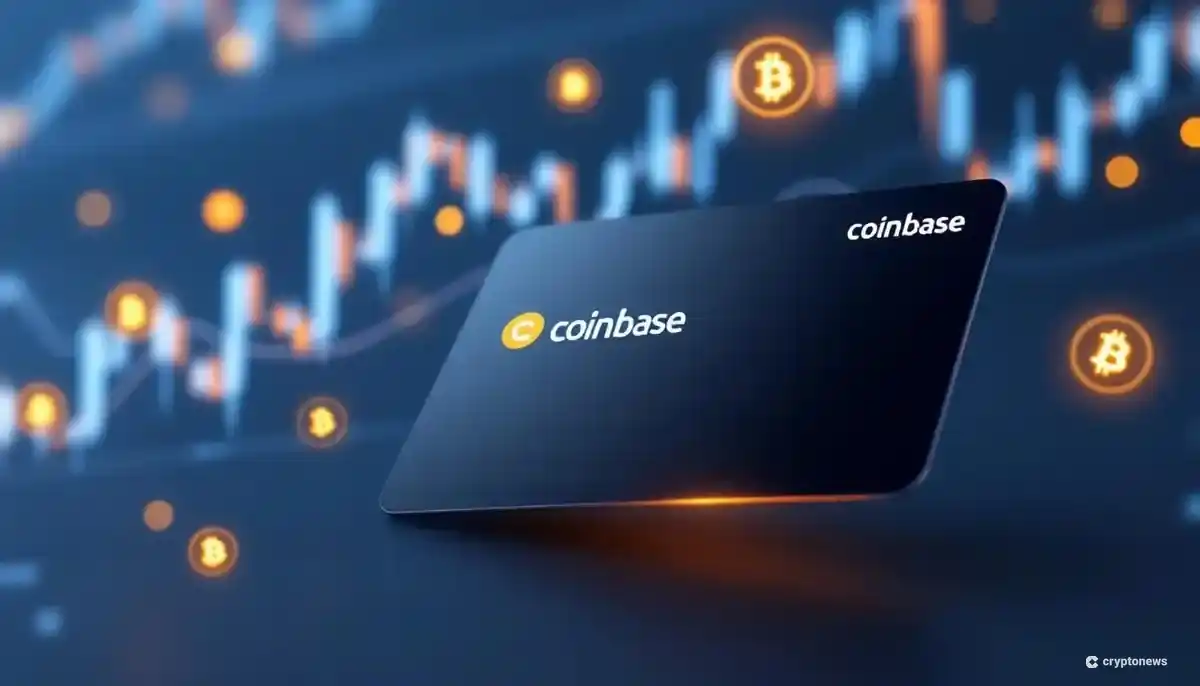 Coinbase One Cardとビットコインのシンボルが描かれた未来的なイメージ