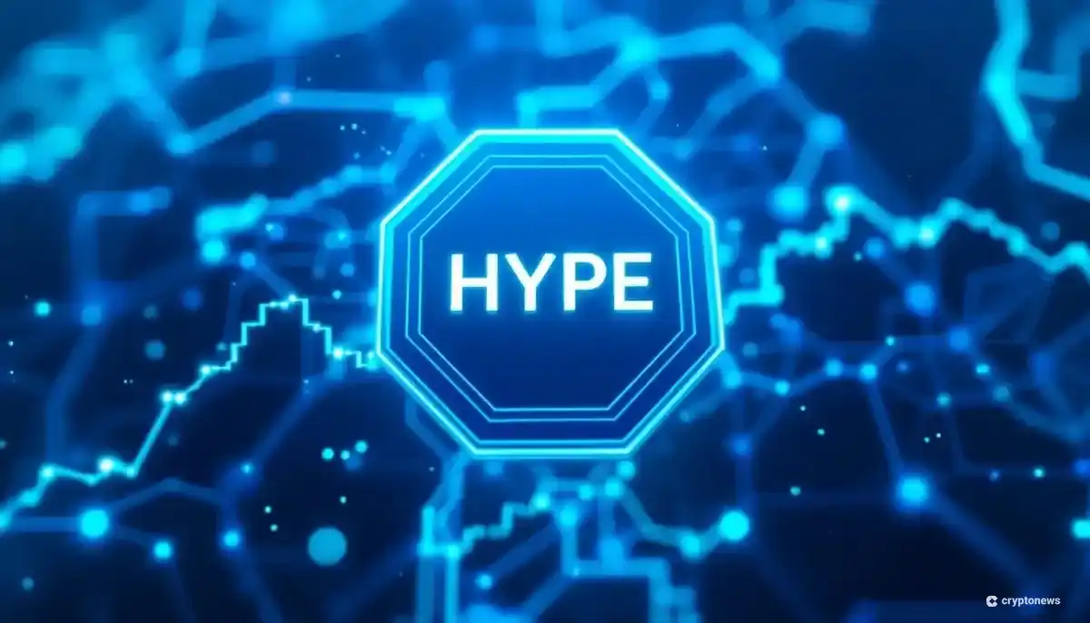 DeFiプラットフォームHyperLiquidのHYPEトークンのシンボルとデジタル背景