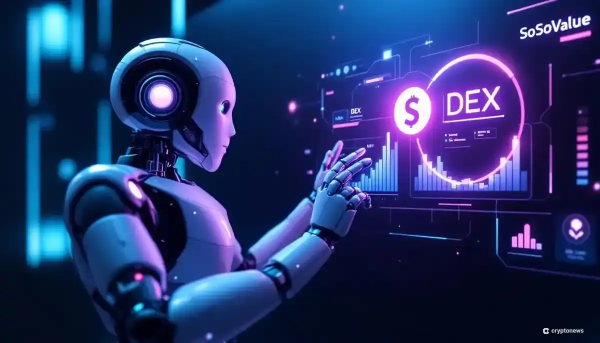 AIとDEXのインターフェースが融合した未来的なイメージ
