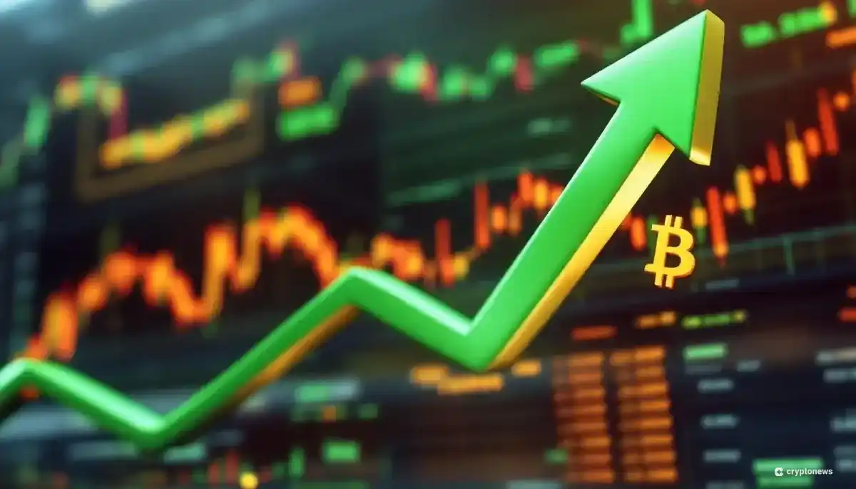 ビットコインのシンボルと上昇する矢印が描かれた、機関投資家の資金流入を示す未来的な金融インターフェース