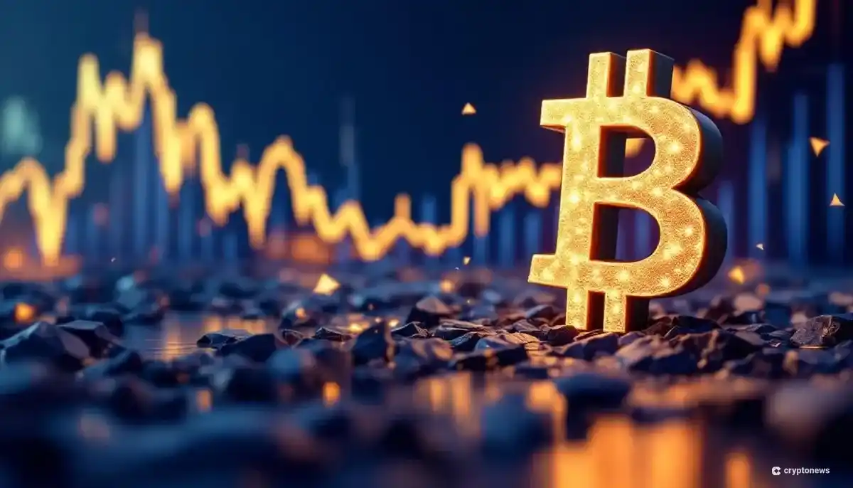 法定通貨のシンボルが崩れる中、輝きを放つビットコインのシンボル