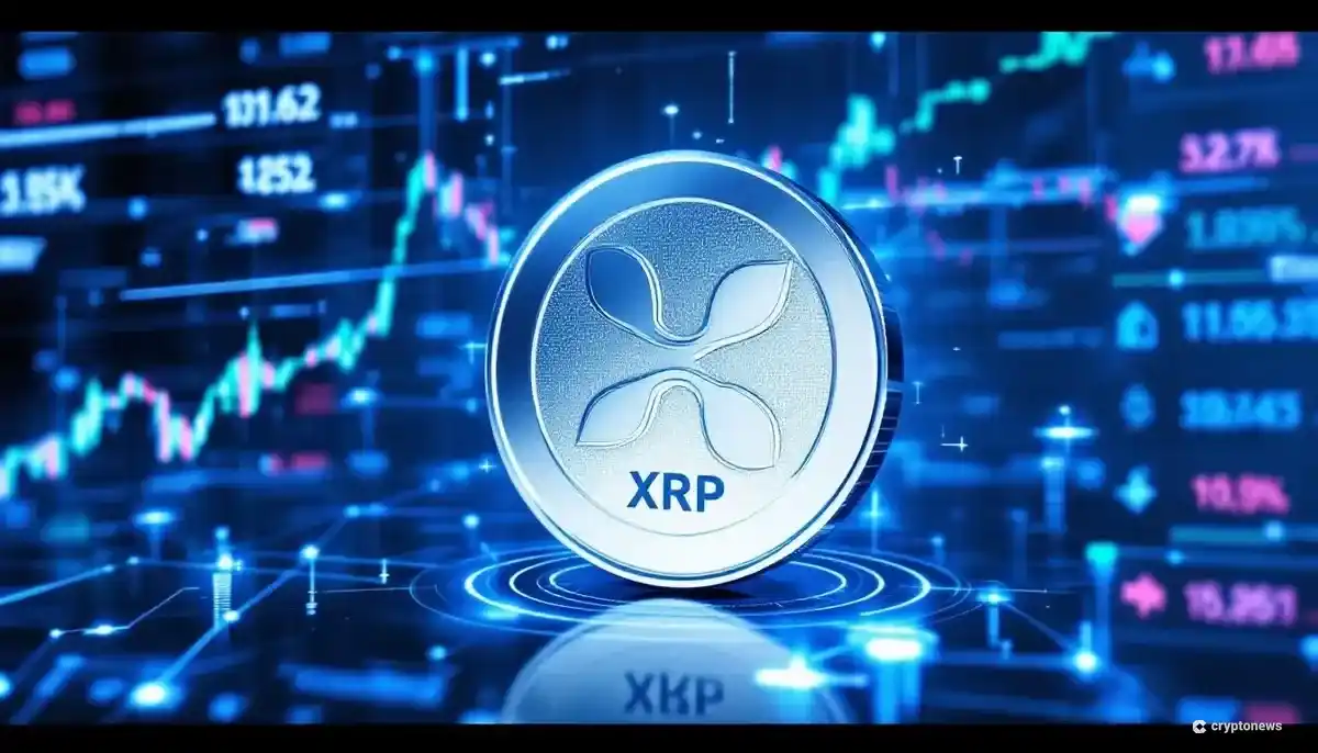トロント証券取引所のデータを背景にしたリップル(XRP)のロゴ