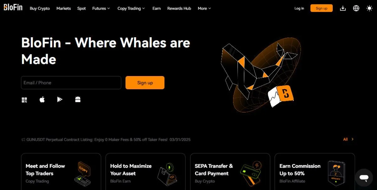 BloFin公式ウェブサイト