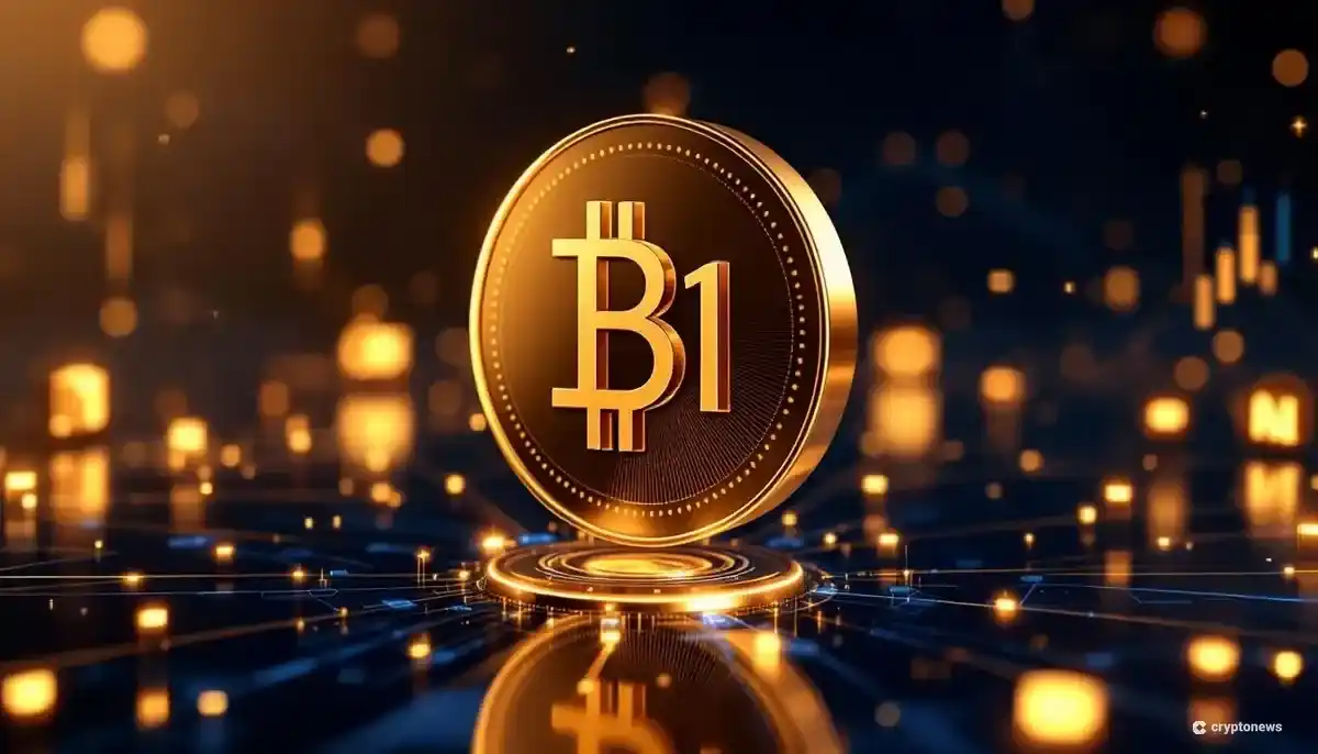 BNBチェーンのネットワーク上に浮かぶUSD1ステーブルコインのシンボルと、機関投資家との連携を示す未来的なイメージ