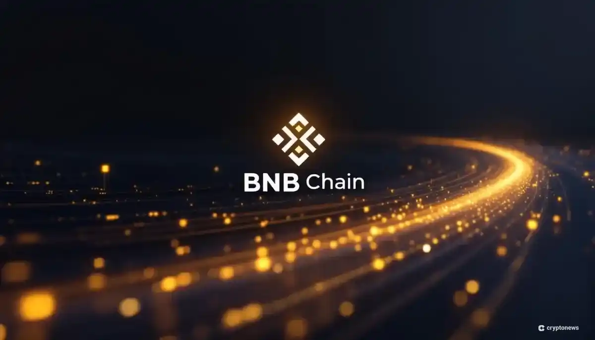 高速化を象徴する光の軌跡とともに表示されるBNBチェーンのロゴ
