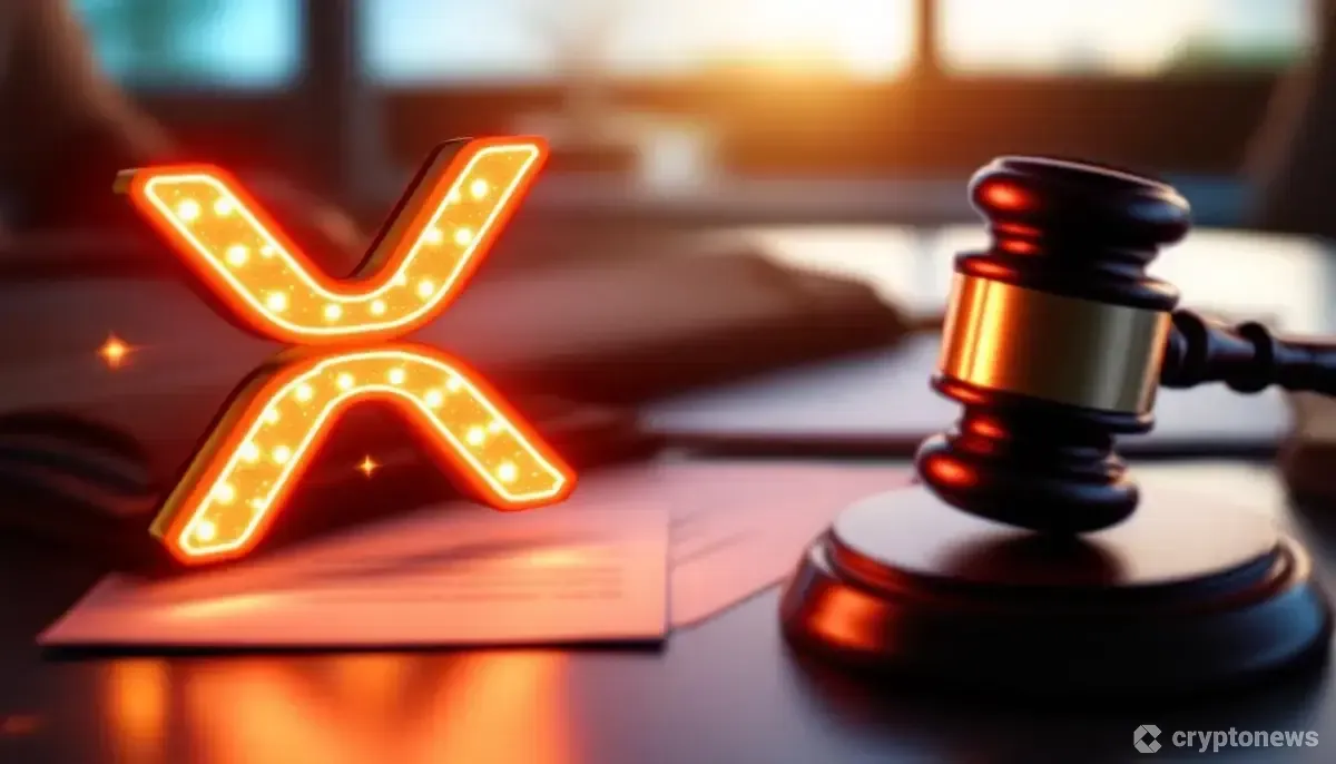 リップル（XRP）のロゴと裁判を象徴する木槌