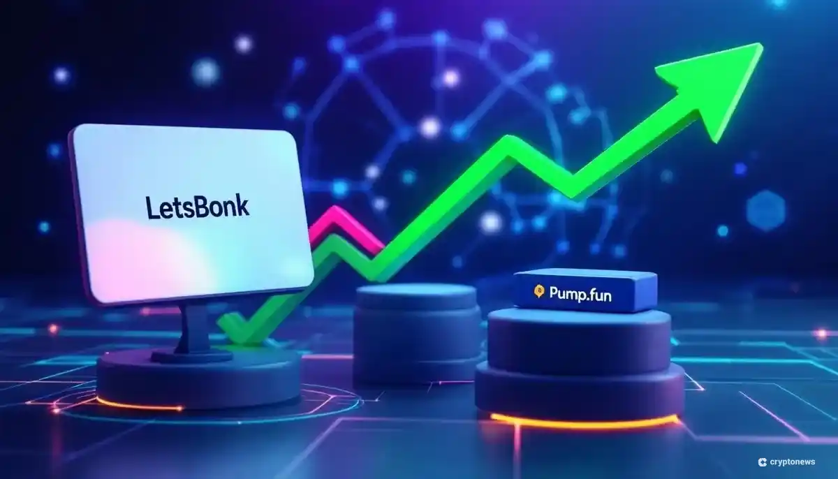 ソラナのローンチパッドLetsBonk.FunがPump.funを追い越す様子を示すグラフのイメージ