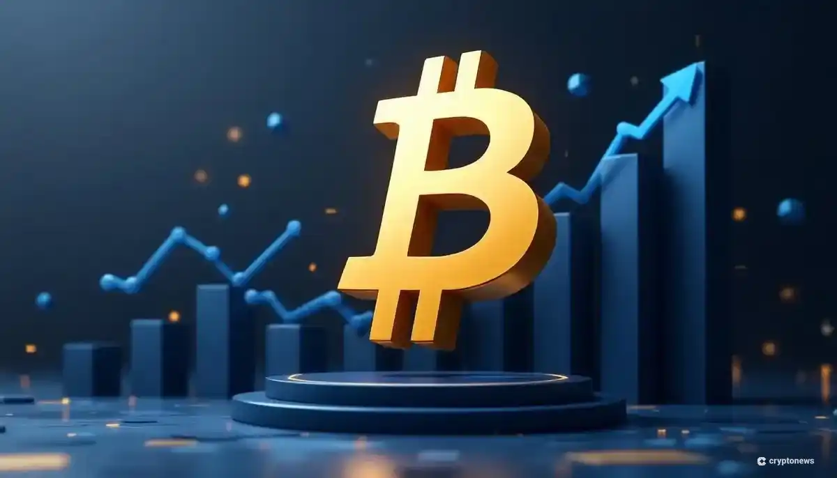 20万ドルを目指して上昇するビットコインのシンボルと、背景に表示された金融チャート