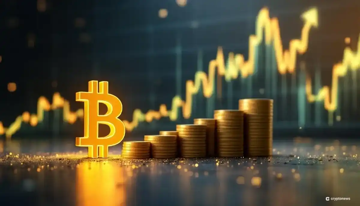 ビットコインのシンボルがブラジルレアルなど他の法定通貨を上回る様子を示す3Dレンダリング画像