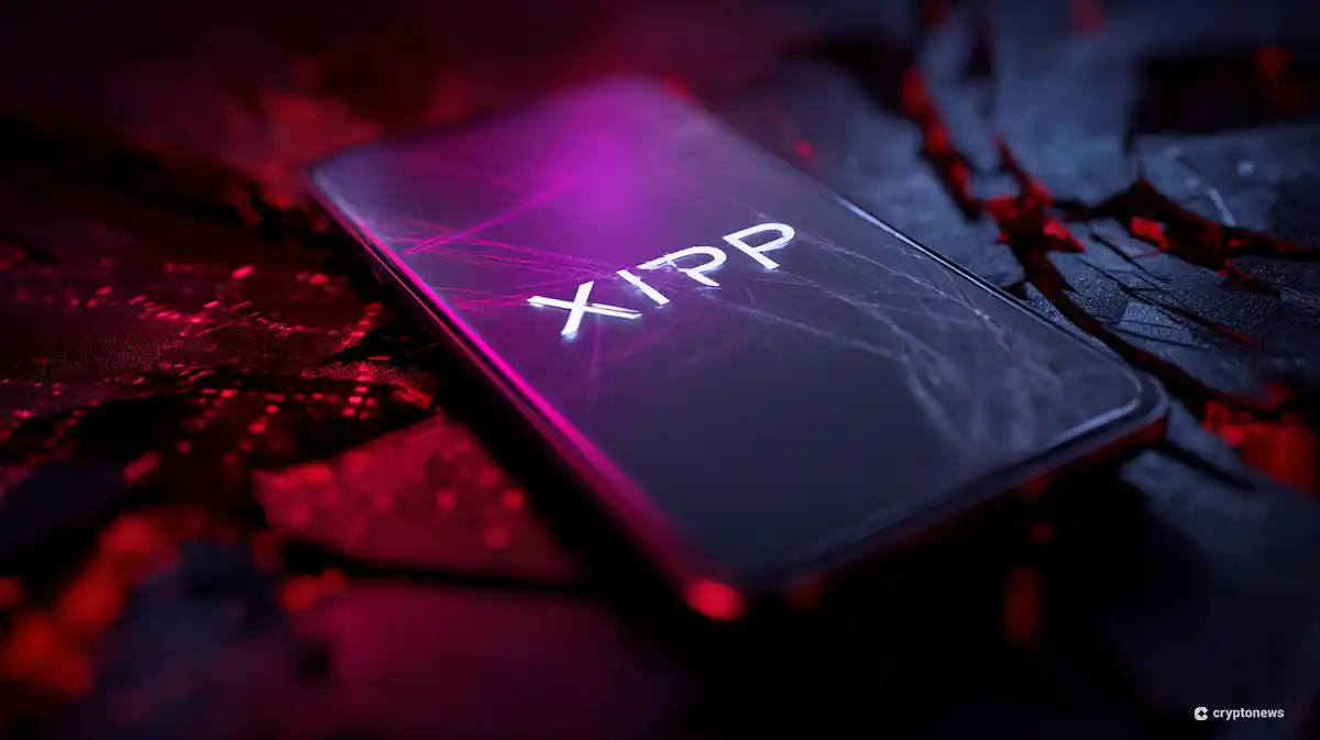 手前に目立つ洗練された仮想通貨ウォレットがあり、微妙な紫と白の光に照らされている。