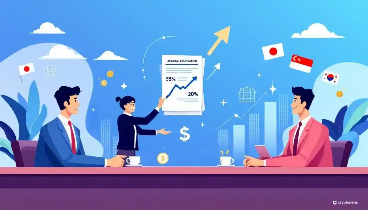 日本の国会議事堂と暗号資産のシンボル。仮想通貨の税制改正を象徴するイラスト。