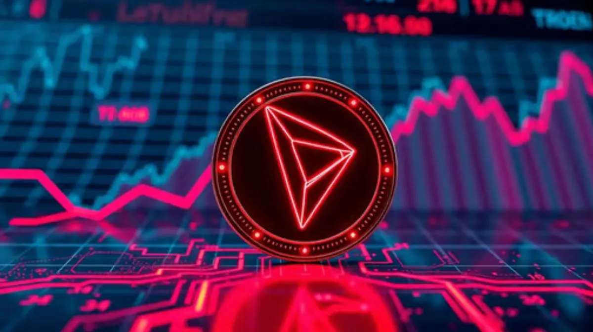 上昇チャートの前に立つトロン