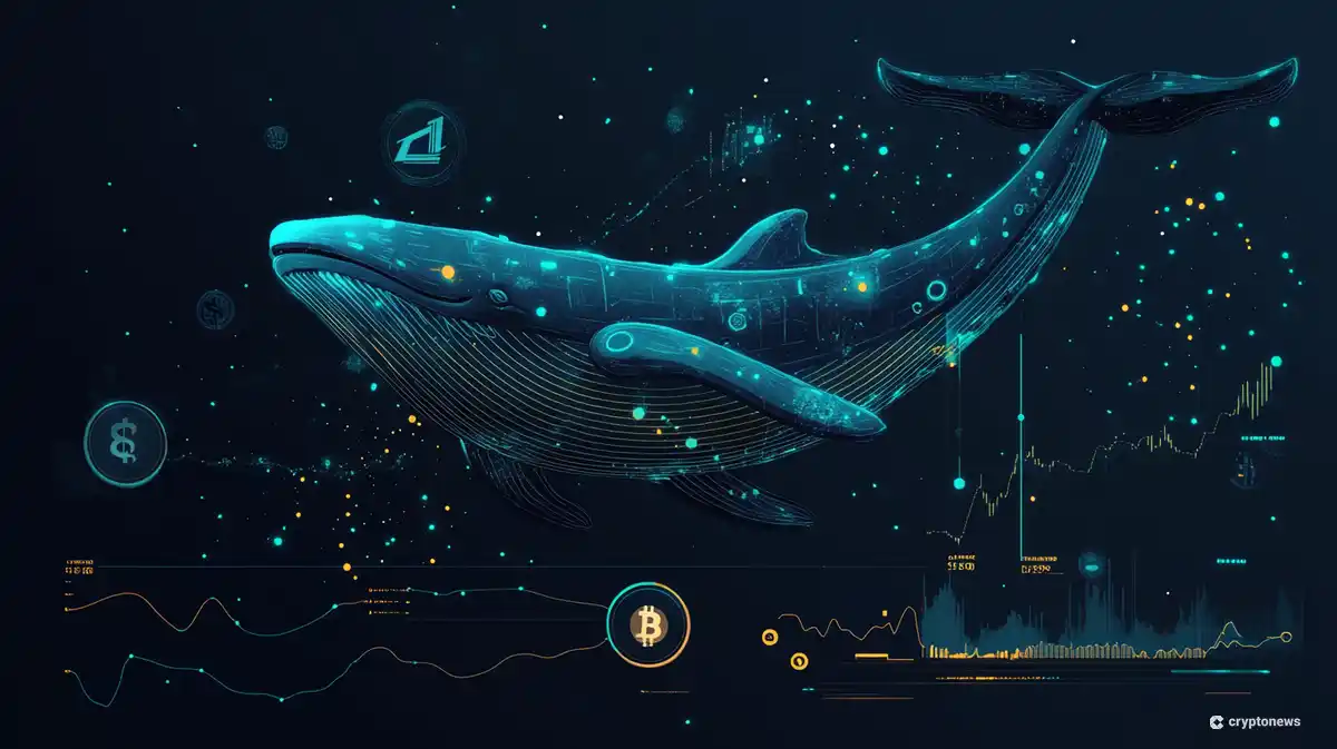 米国の規制明確化を受けて仮想通貨を購入するクジラ(大口投資家)のイラスト