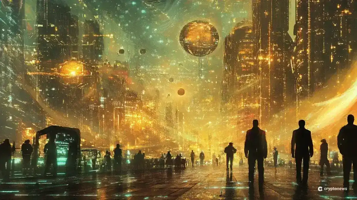 A person walking into a golden world