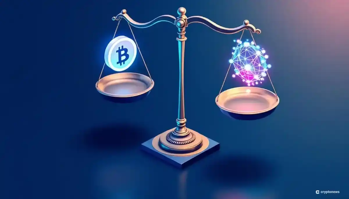 規制とDeFiイノベーションのバランスを示す、天秤のアイソメトリックイラスト