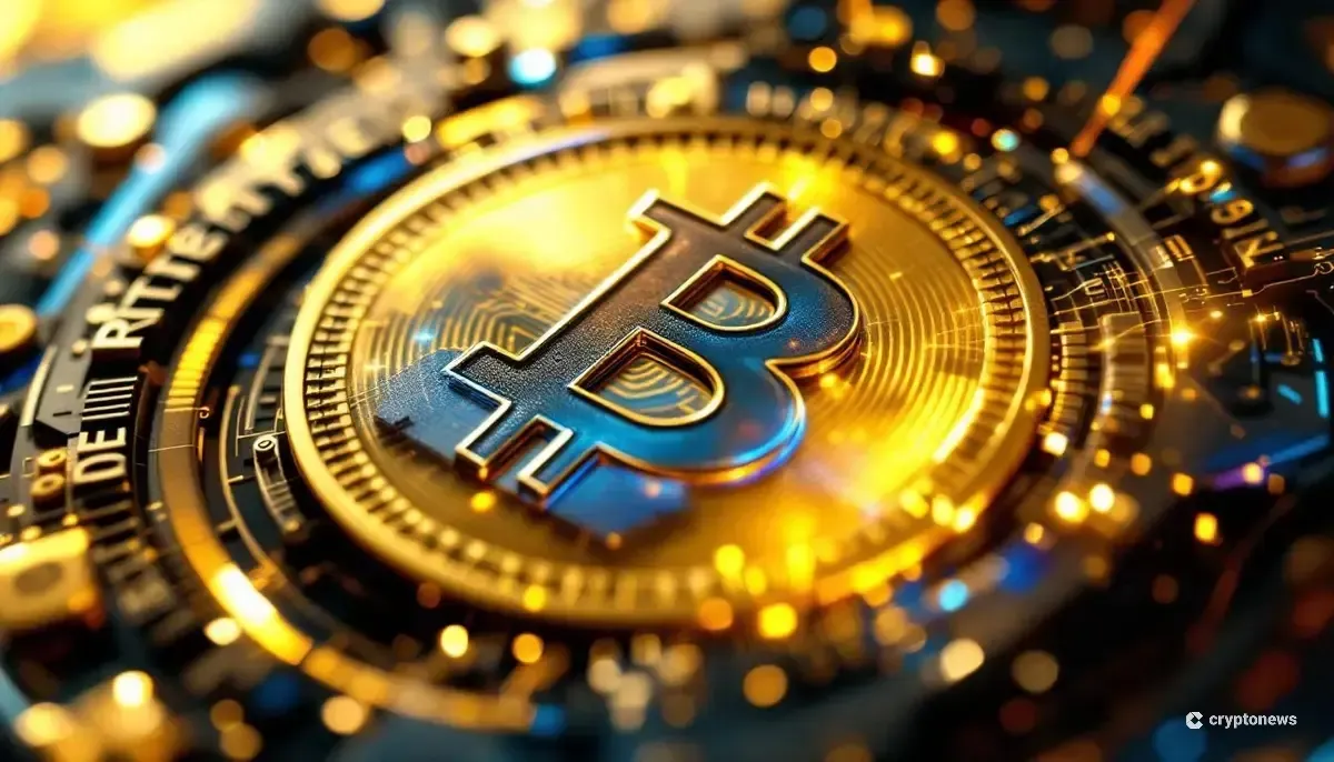 401(k)の書類とデジタル資産のシンボルが融合し、新たな投資の可能性を示す未来的なイメージ。