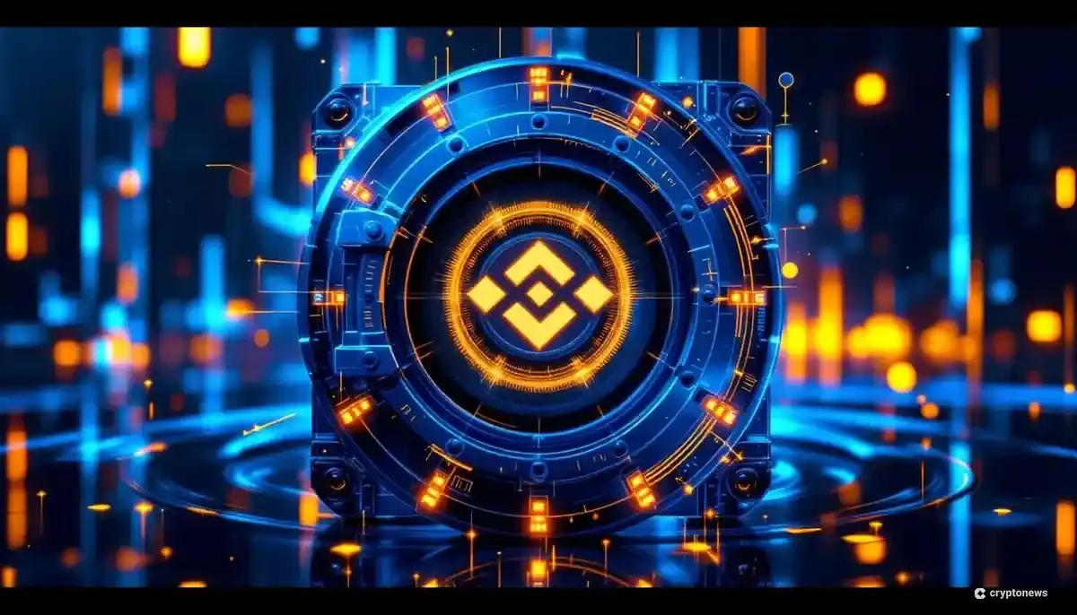 銀行の金庫と仮想通貨のロゴが融合し、未来的な光を放つイメージ。伝統金融とデジタル資産の統合を象徴している