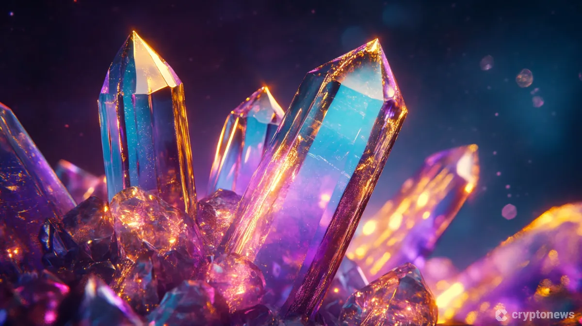 結晶化し輝くソラナのロゴ、宇宙空間に波紋が広がっている様子