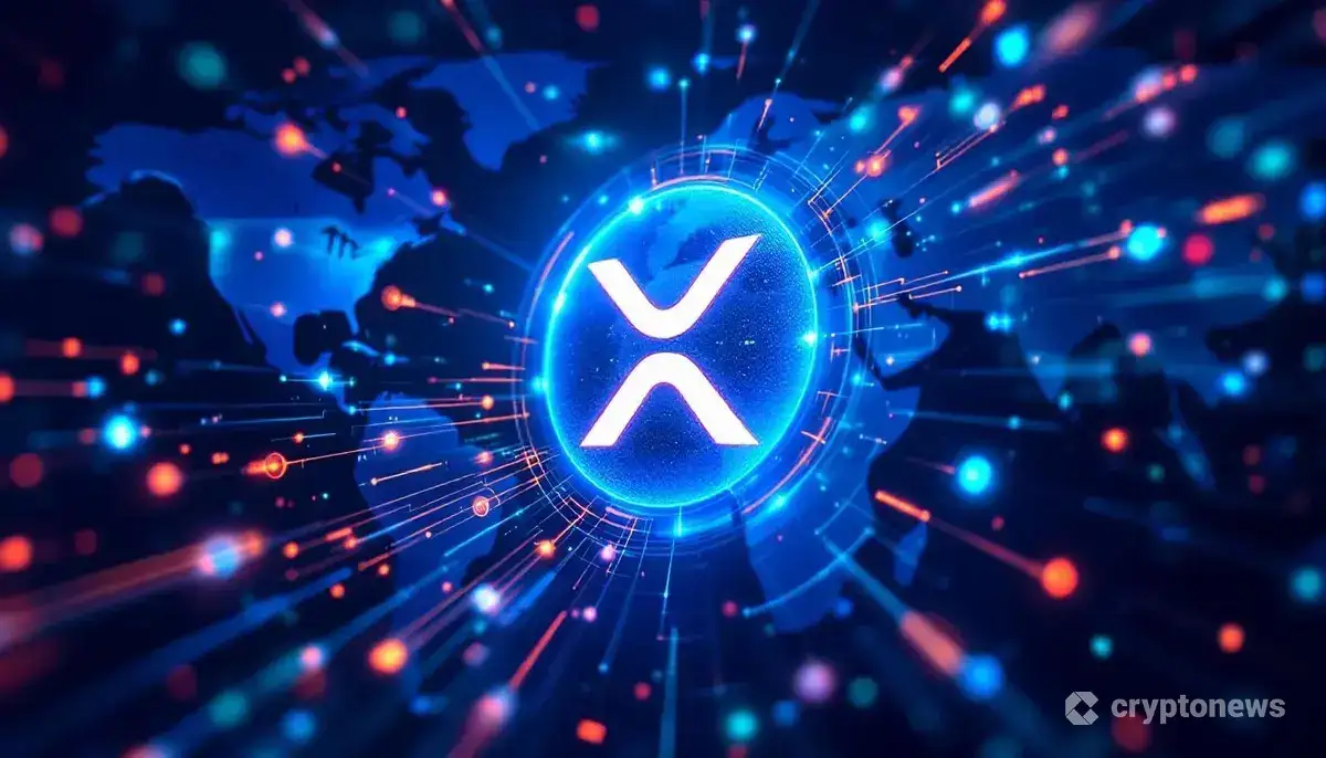 中国のグローバルサプライチェーンと接続するXRP Ledgerのロゴが描かれた未来的な画像