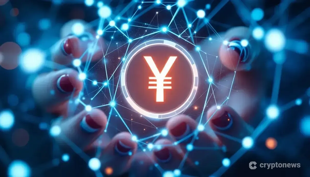 ブロックチェーンのネットワークとネイルアートが融合した、円連動ステーブルコインを象徴する未来的イメージ