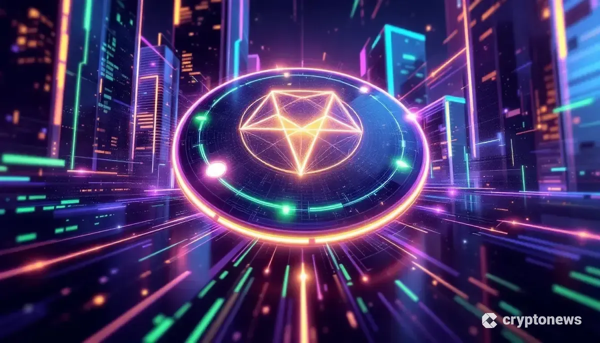 企業によるソラナへの機関採用を象徴する、輝くソラナのロゴとデータストリーム。