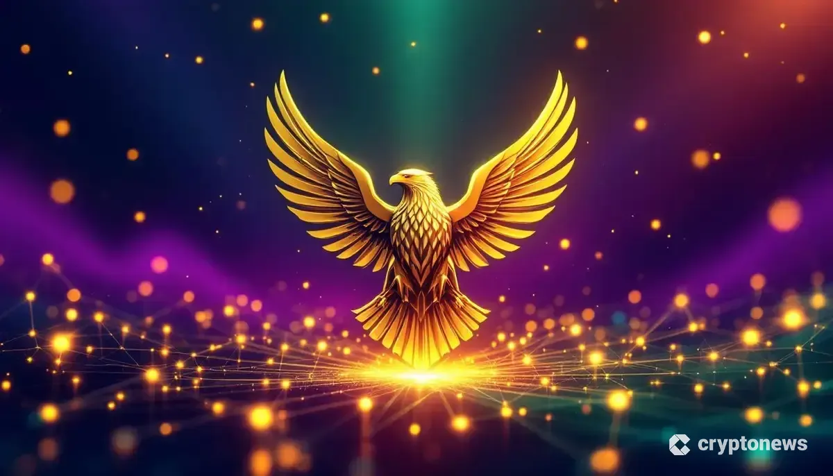 ソラナのロゴカラーと融合したWorld Liberty Financialの金色の鷲のエンブレム