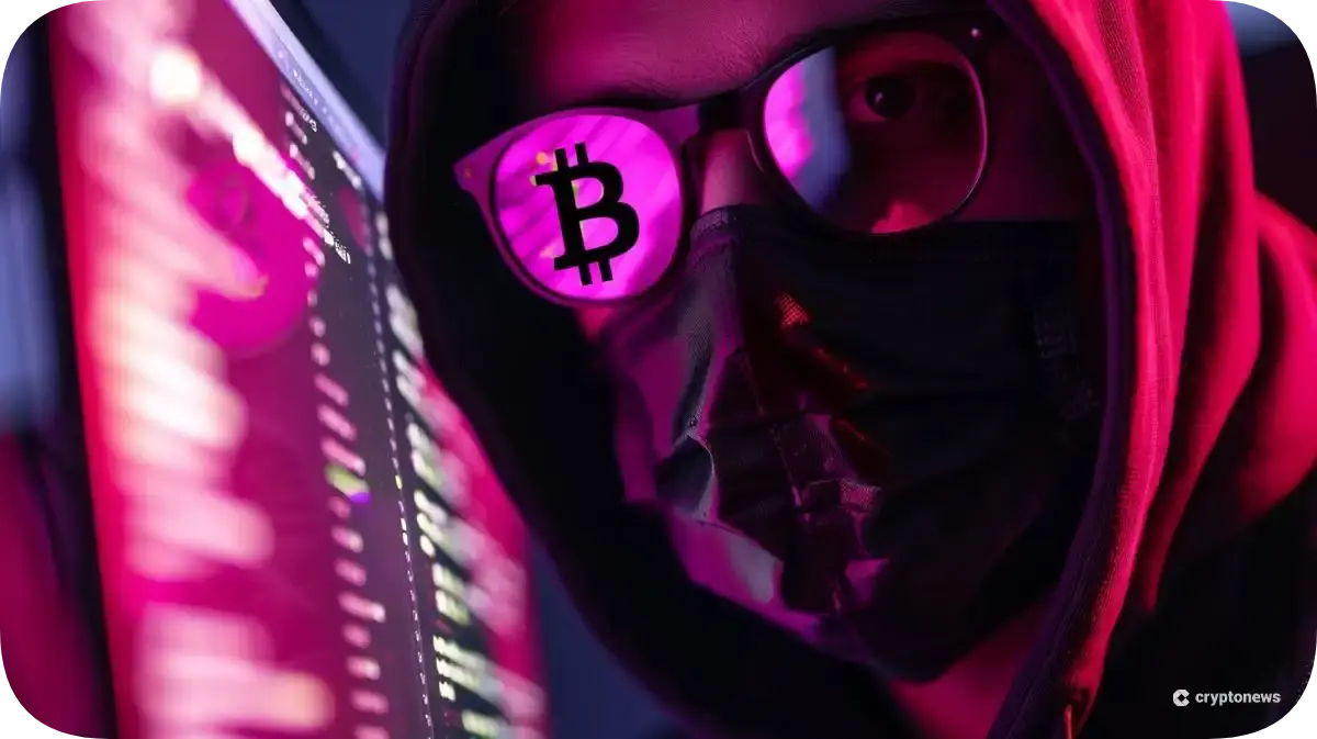 コンピューターの画面の奥にいる覆面をかぶった人物のイメージ