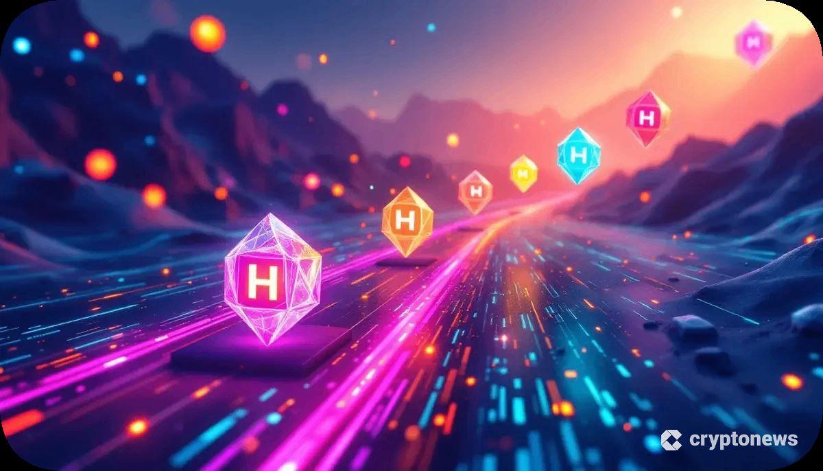 Hyperliquidの独自ステーブルコインUSDHの発行権を巡る競争を象徴する未来的なデジタルアート