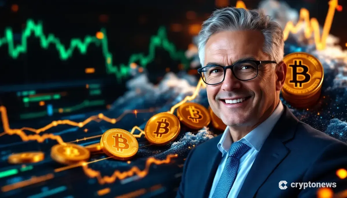 ブルームバーグのビリオネア指数入りしたマイクロストラテジーのマイケル・セイラー氏とビットコインのロゴ